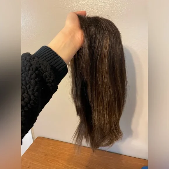 Human Hair Lace Front Part Wig Wig - Brown Brunette w/ Blonde Highlights - Picture 10 of 14